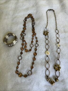 Layered Brown Floral Mixed-Metal Women’s Necklaces Set and one Bracelet